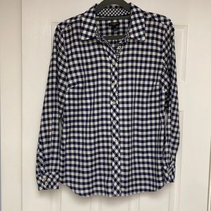 Talbots navy and white gingham blouse